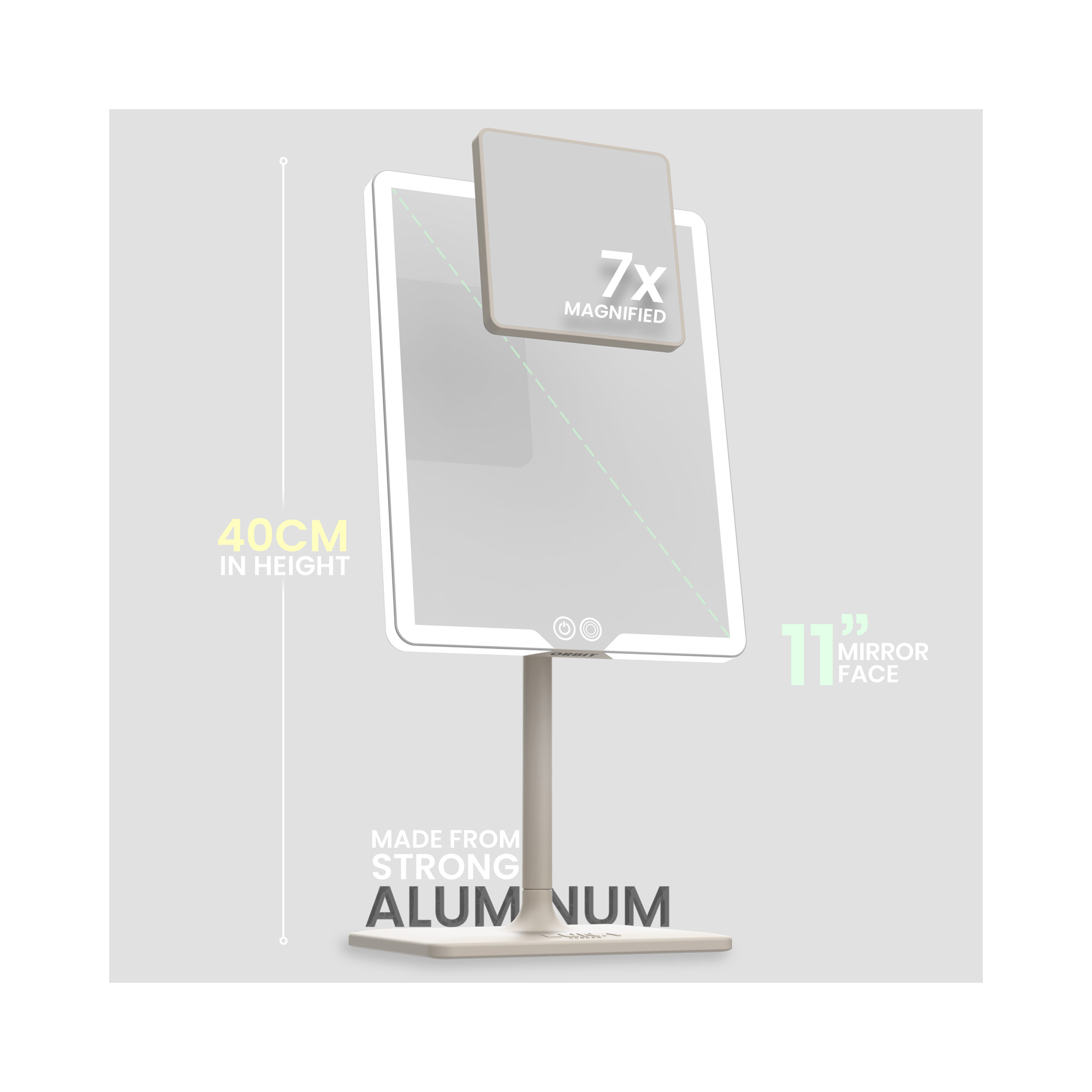 LUNA London ORBIT 7x Magnifying LED Vanity Mirror with 3 Light Modes / SOFT STONE