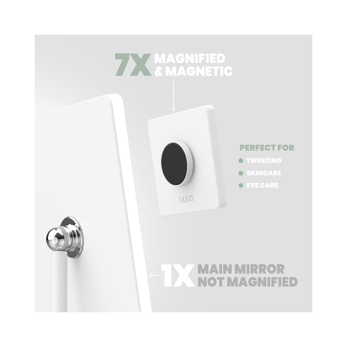 LUNA London ORBIT 7x Magnifying LED Vanity Mirror with 3 Light Modes / ALPINE WHITE, image 46179582509206