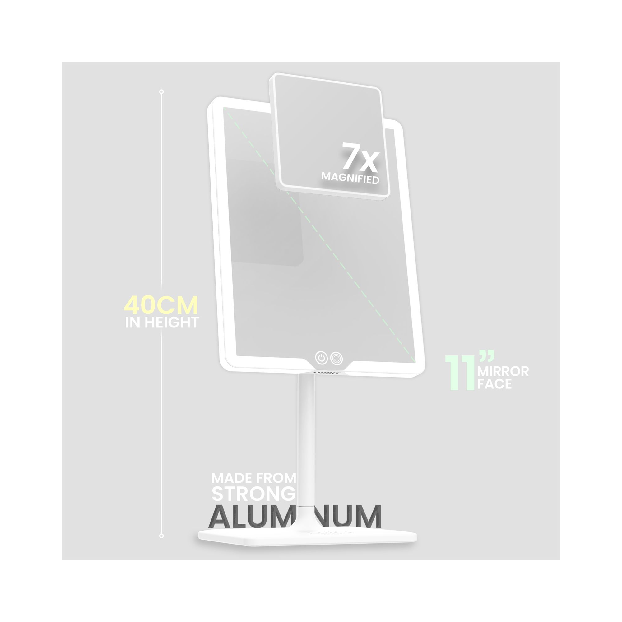 LUNA London ORBIT 7x Magnifying LED Vanity Mirror with 3 Light Modes / ALPINE WHITE