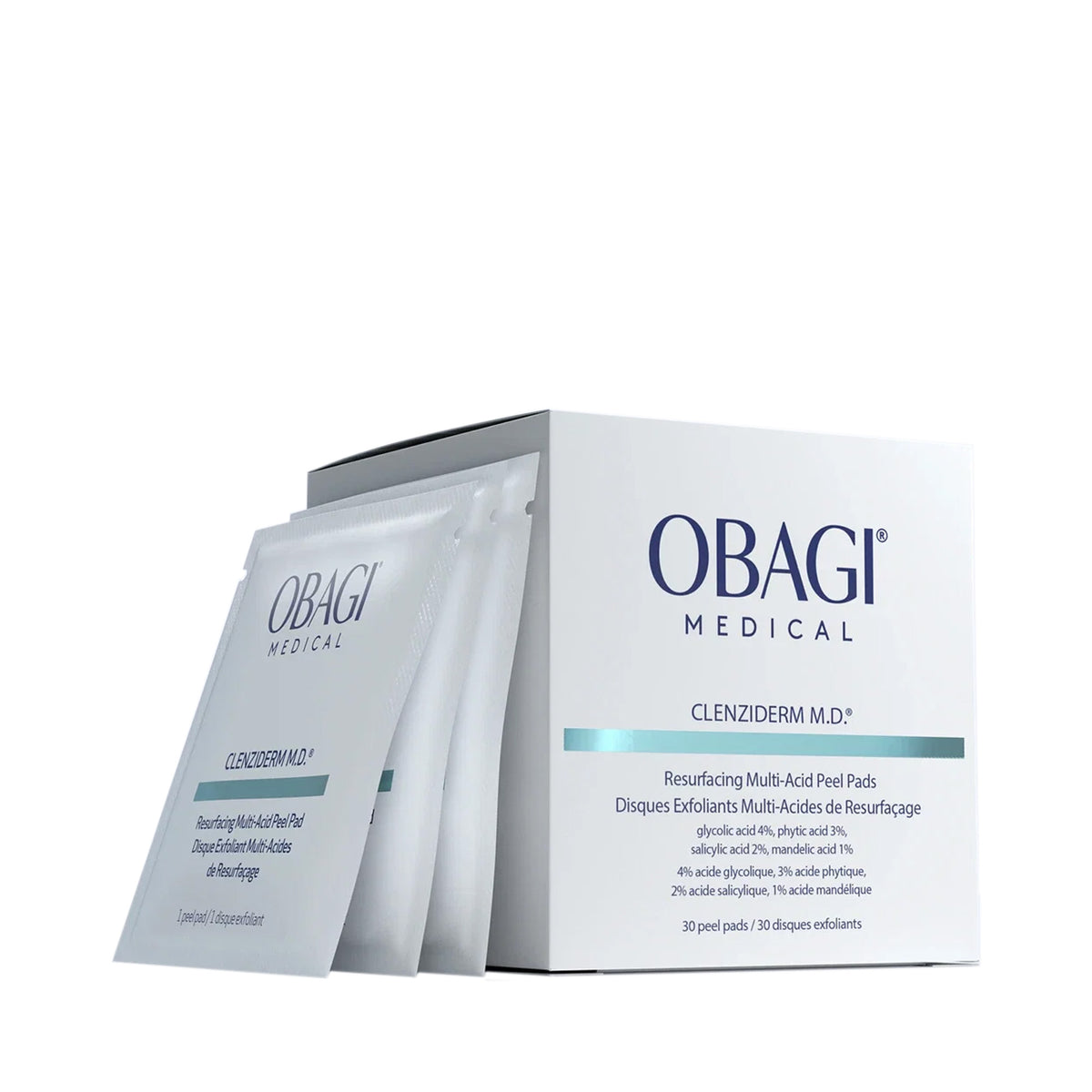 Obagi Clenziderm M.D. Resurfacing Multi-Acid Peel Pads, white box with three packettes , image 46265622626454