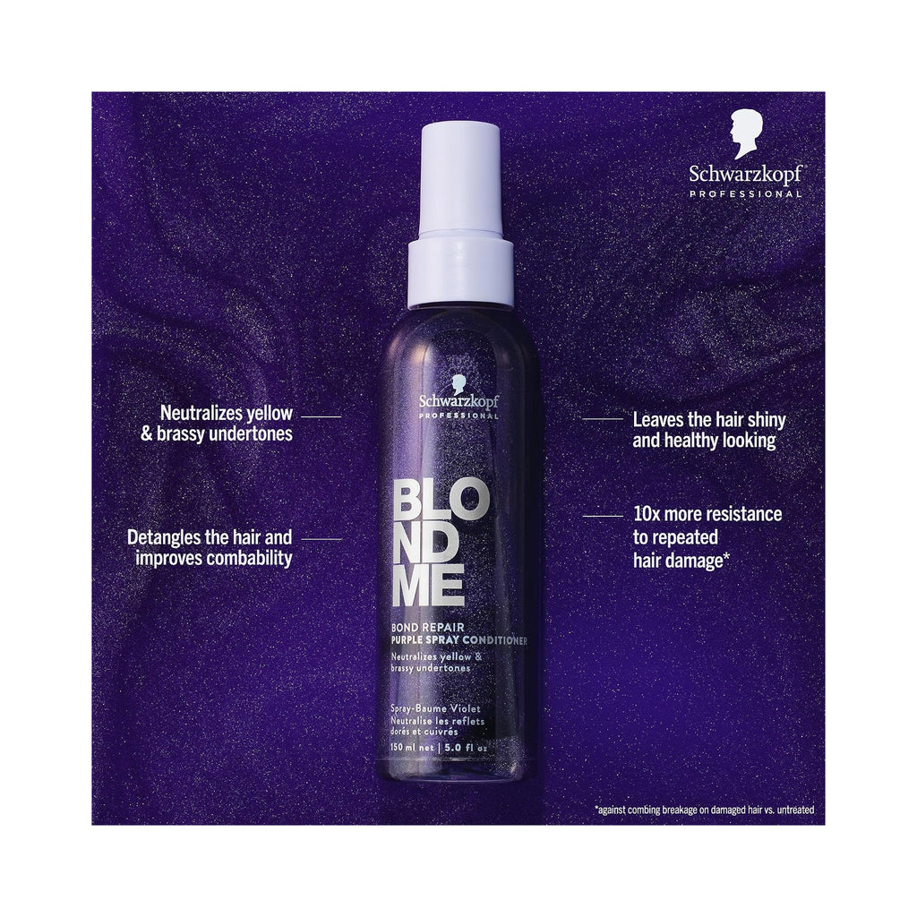 Schwarzkopf Professional BLONDME Bond Repair Purple Spray Conditioner, purple spray bottle and dark purple liquid thumbnail 2