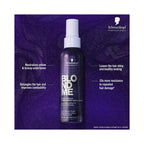 Schwarzkopf Professional BLONDME Bond Repair Purple Spray Conditioner, purple spray bottle and dark purple liquid
