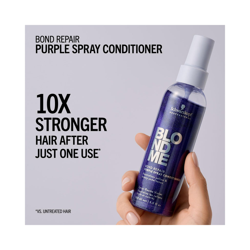 Schwarzkopf Professional BLONDME Bond Repair Purple Spray Conditioner 5oz spray bottle. thumbnail 3