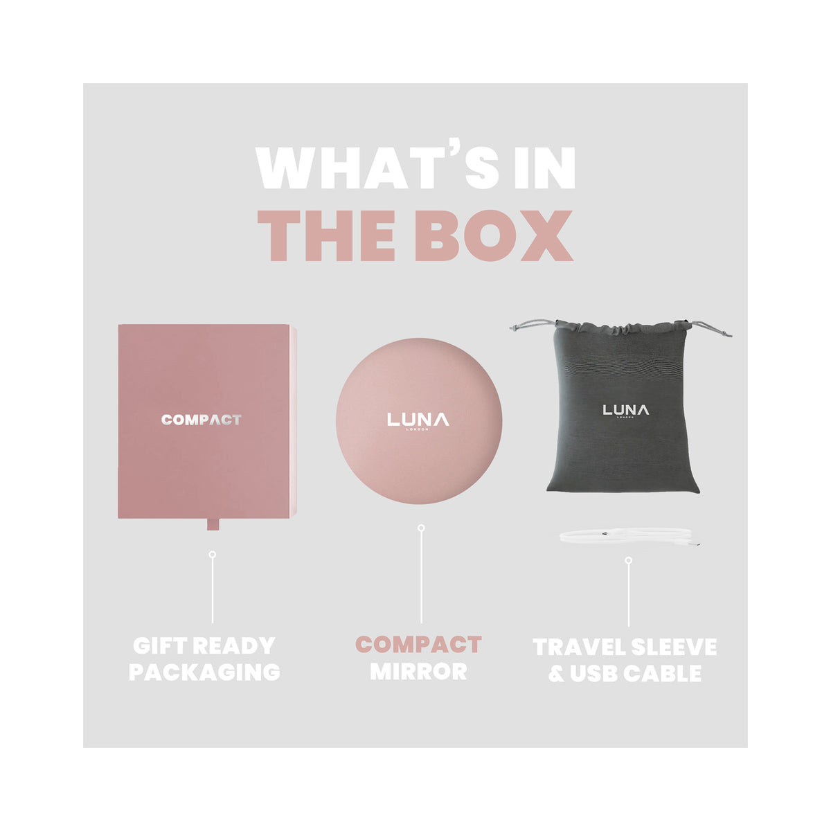 LUNA London COMPACT 2.0 7X 1X Magnifying LED Compact Mirror / ROSE GOLD, image 46179767582870