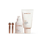 Skinmedica The Growth Factor Kit,TNS eye repair white bottle,TNS ceramide cream white tube,and bronze eye cream applicator