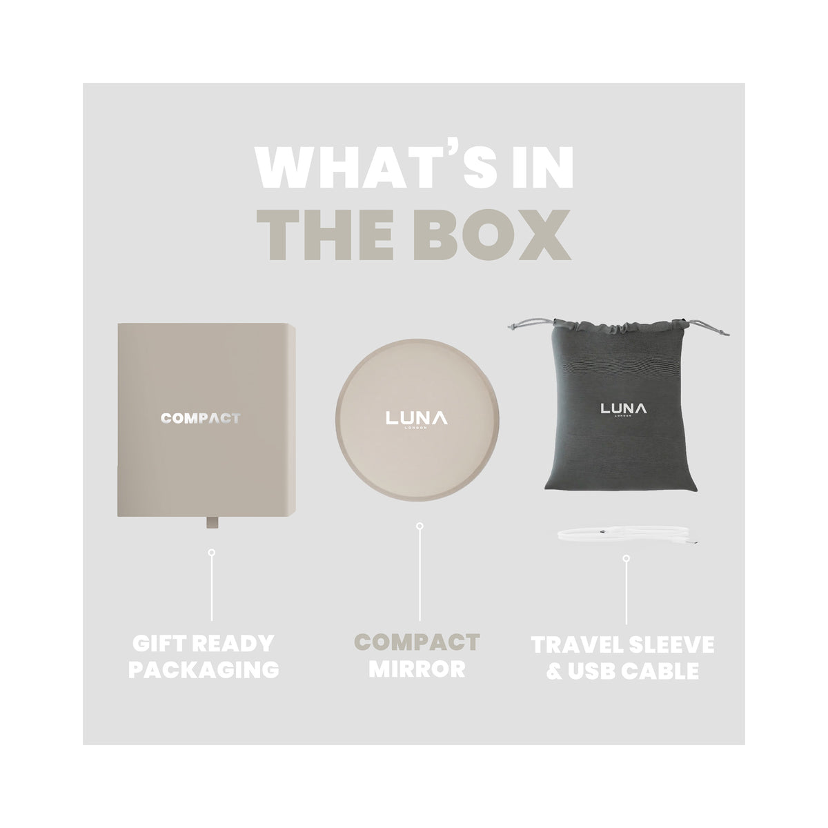 LUNA London COMPACT 2.0 7X 1X Magnifying LED Compact Mirror / SOFT STONE, image 46179772563606