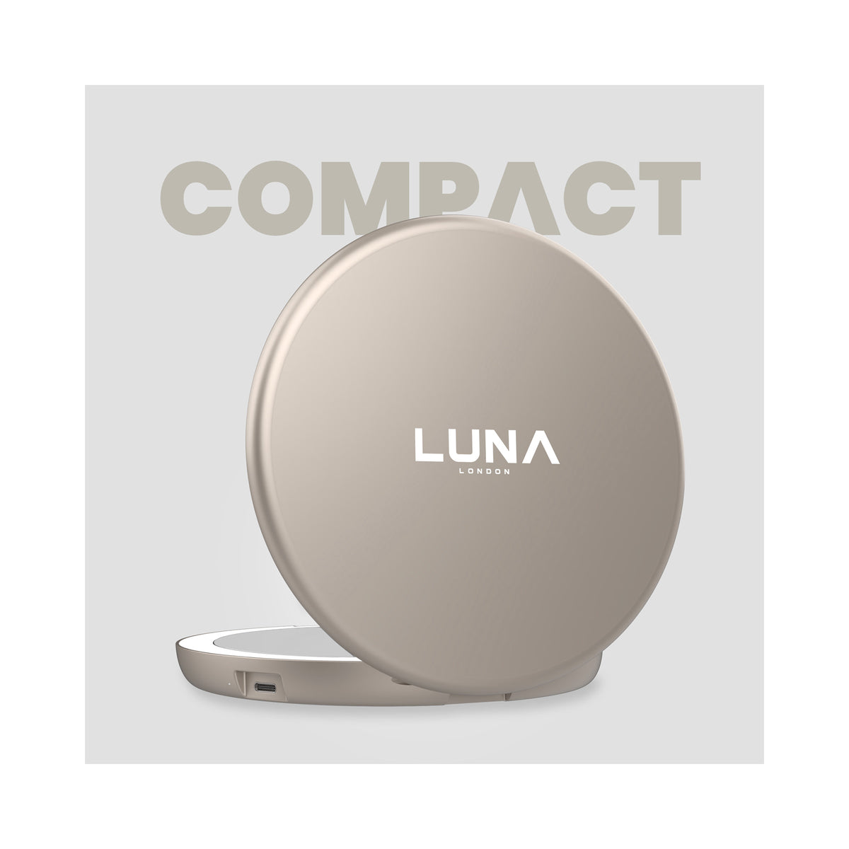 LUNA London COMPACT 2.0 7X 1X Magnifying LED Compact Mirror / SOFT STONE, image 46179772596374