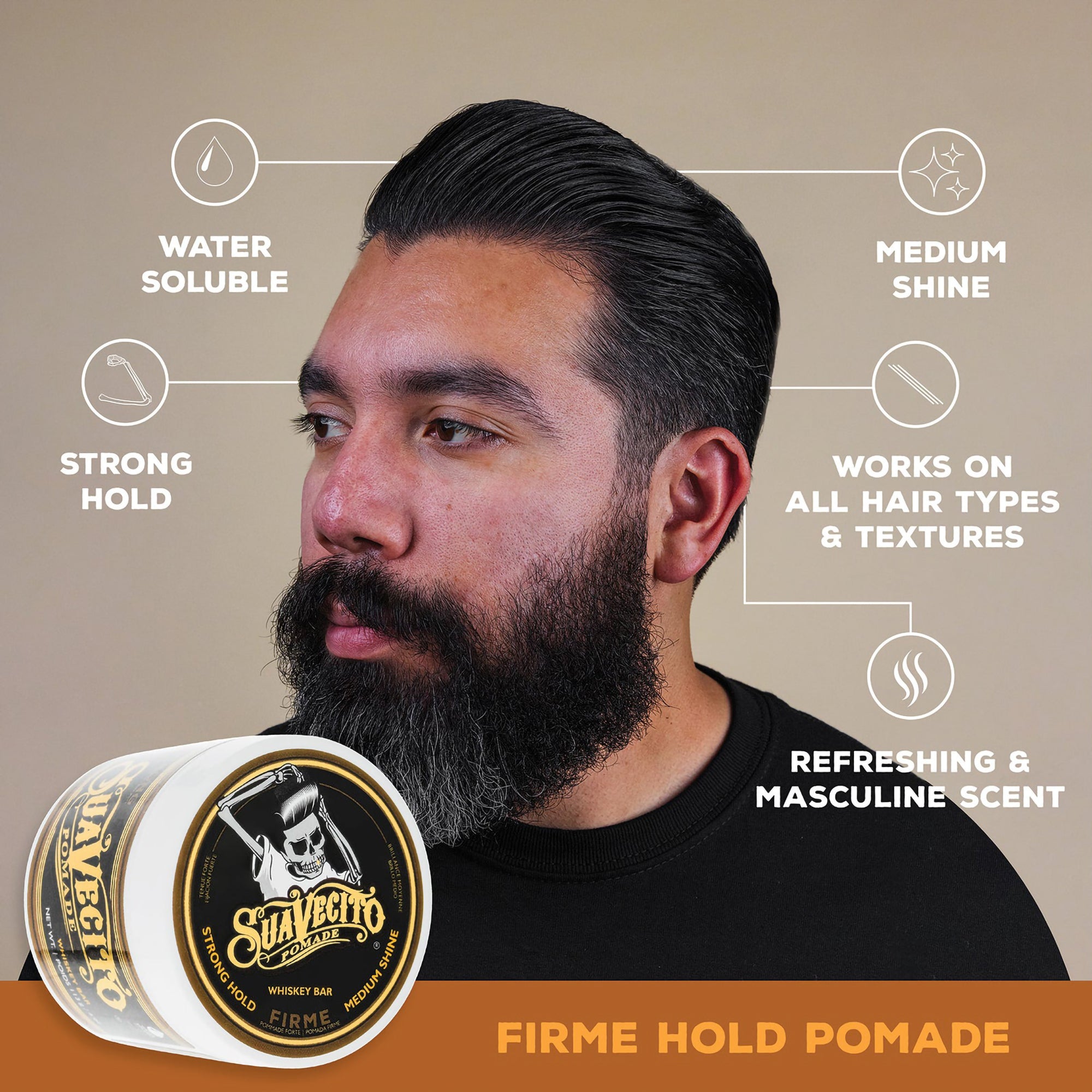 Suavecito Firme (Strong) Hold Pomade - Whiskey Bar / 4 OZ