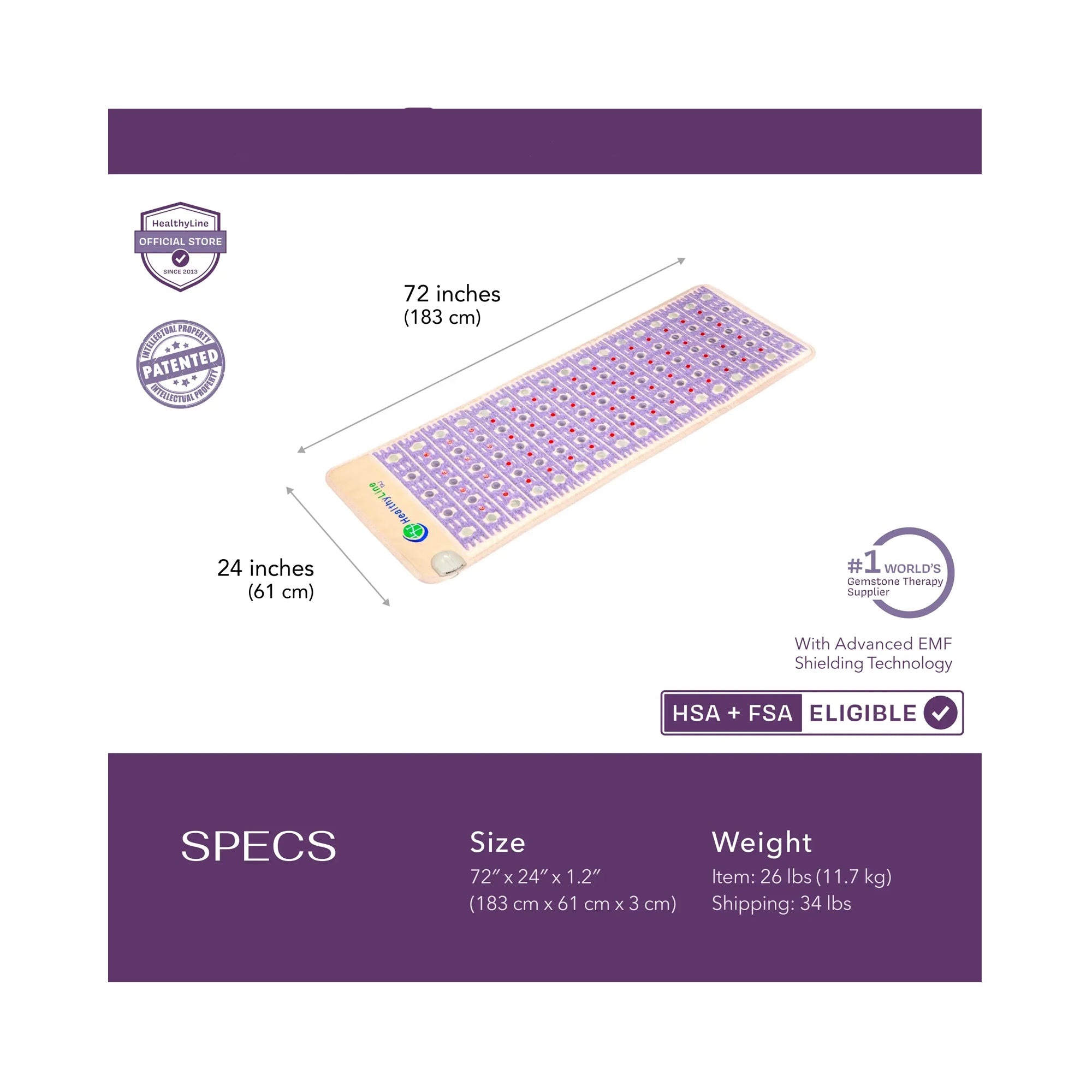 HealthyLine TAJ Mat 72" x 24" PEMF Far Infrared Heating Mat / FIRM