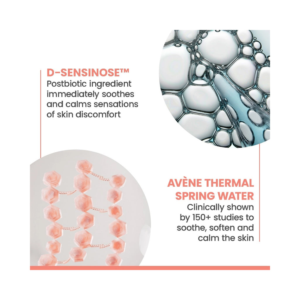 An informational graphic for a skincare product featuring two ingredient call outs: D-Sensione and avene thermal spring water thumbnail 4