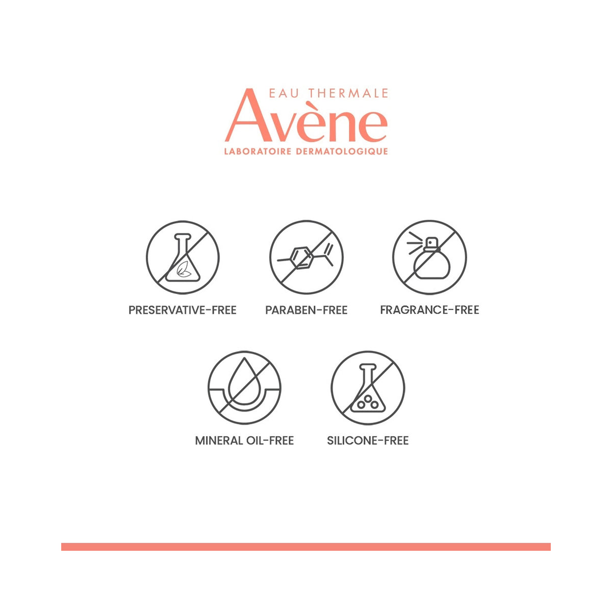 A white informational graphic indicating product benefits: preservative-free, paraben-free, fragrance-free, mineral oil-free, and silicone-free., image 46243835674774