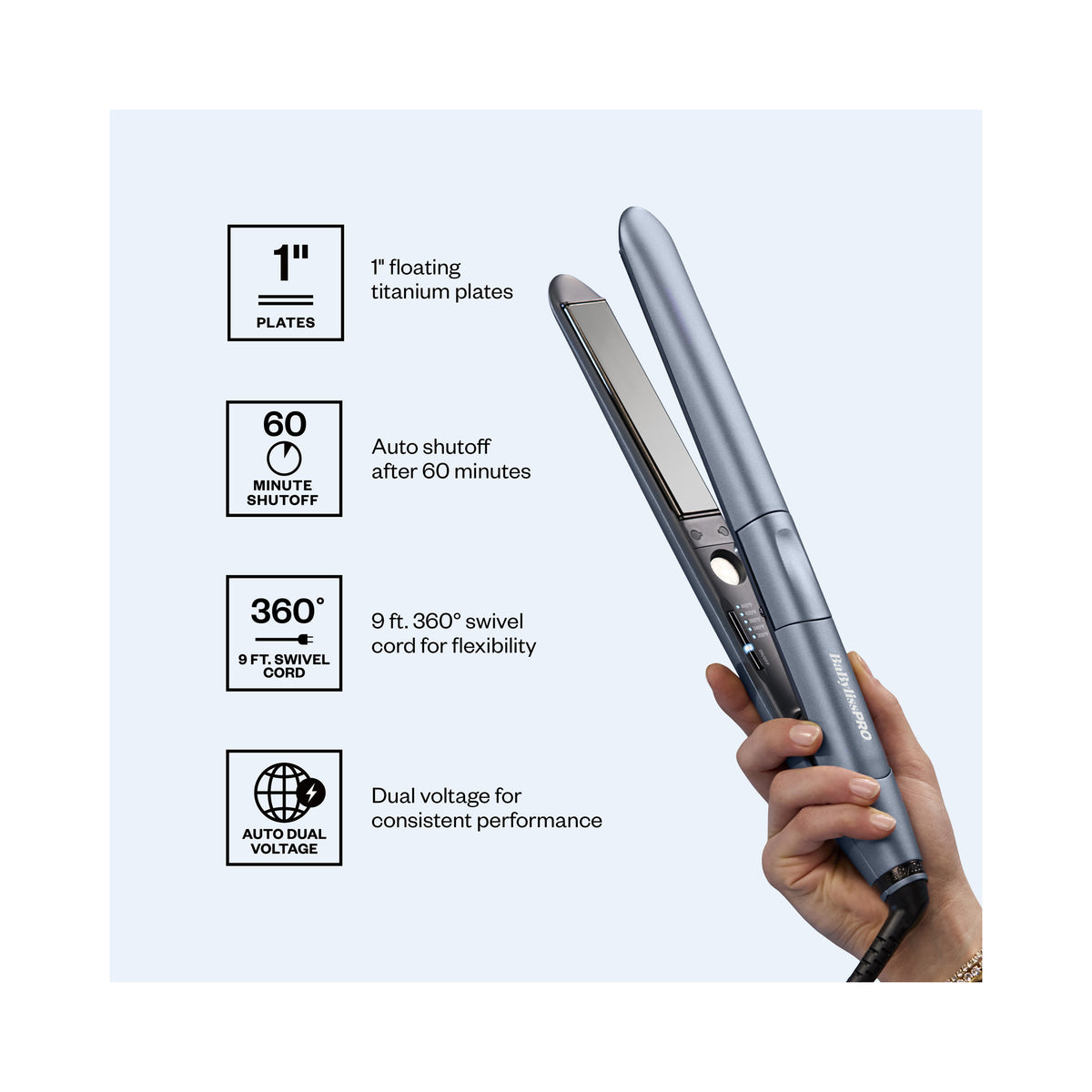 BaBylissPRO Nano Titanium TrueTention 1 Flat Iron - Item No. BNTE100T, image 32785879826582