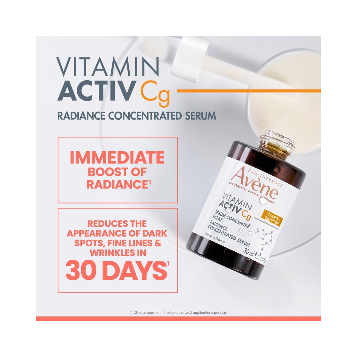 A bottle of Avene Vitamin Activ Cg Radiance Concentrated Serum shown on a promotional graphic , image 46243801333910