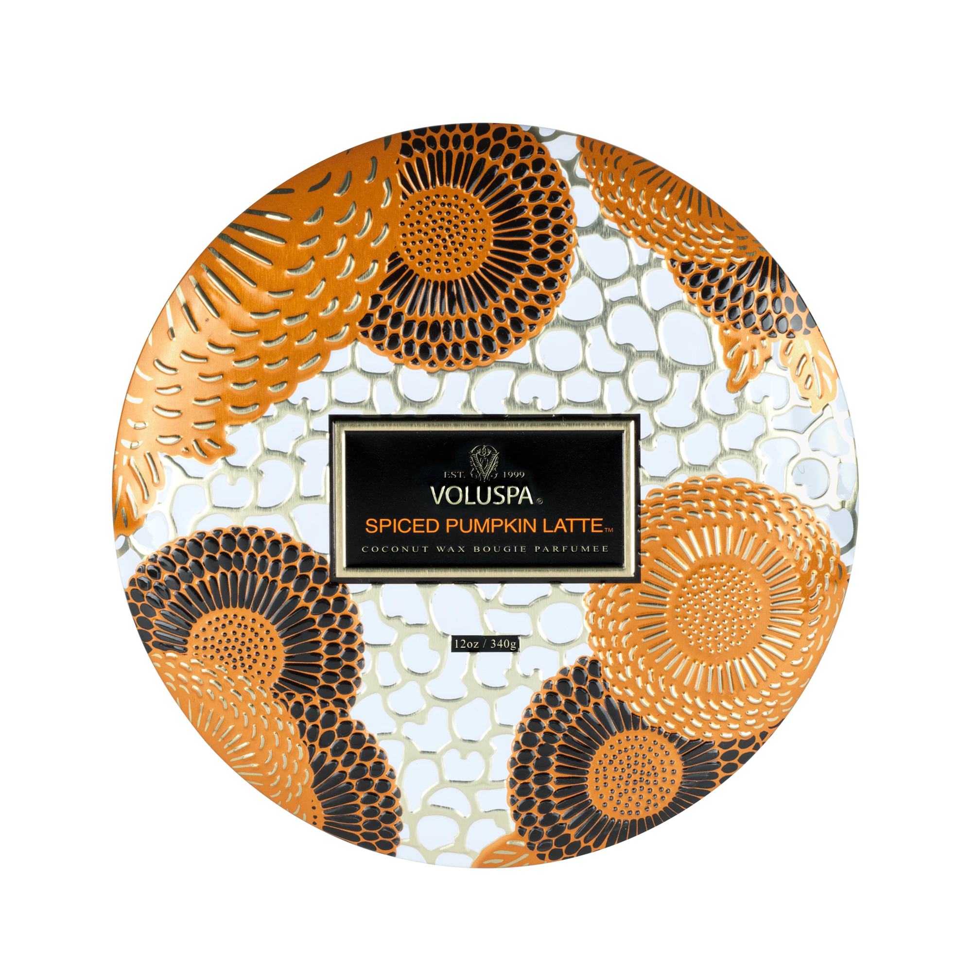 Voluspa Holiday Japonica 3 Wick Candle in Decorative Tin / SPICED PUMPKIN LATTE