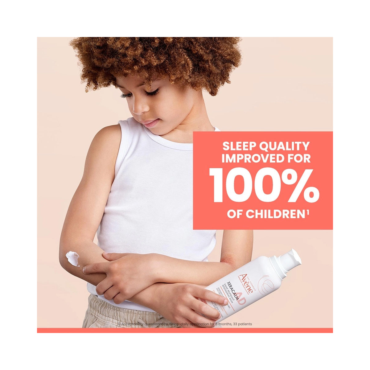 A child applying cream to their arm and text overlay that reads 'SLEEP QUALITY IMPROVED FOR 100% OF CHILDREN'., image 46243858120854