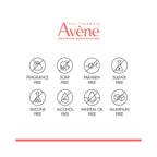 A white informational graphic text labels: Fragrance Free, Soap Free, Paraben Free, Sulfate Free, Silicone Free, Alcohol Free, Mineral Oil Free, and Aluminum Free.