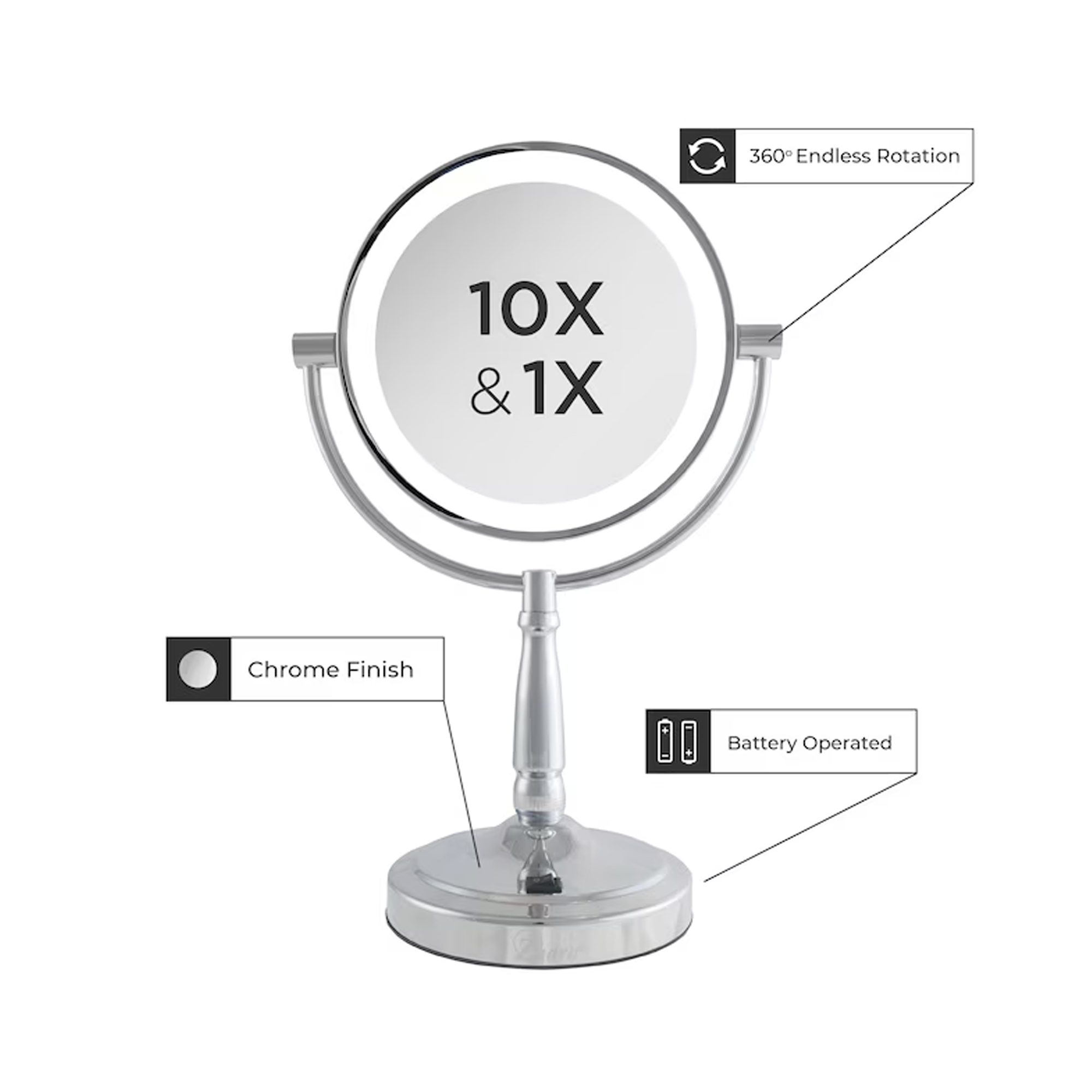 Zadro_9IN_Round_LED_Cordless_Dual-Sided_Mirror_Chrome / CHROME