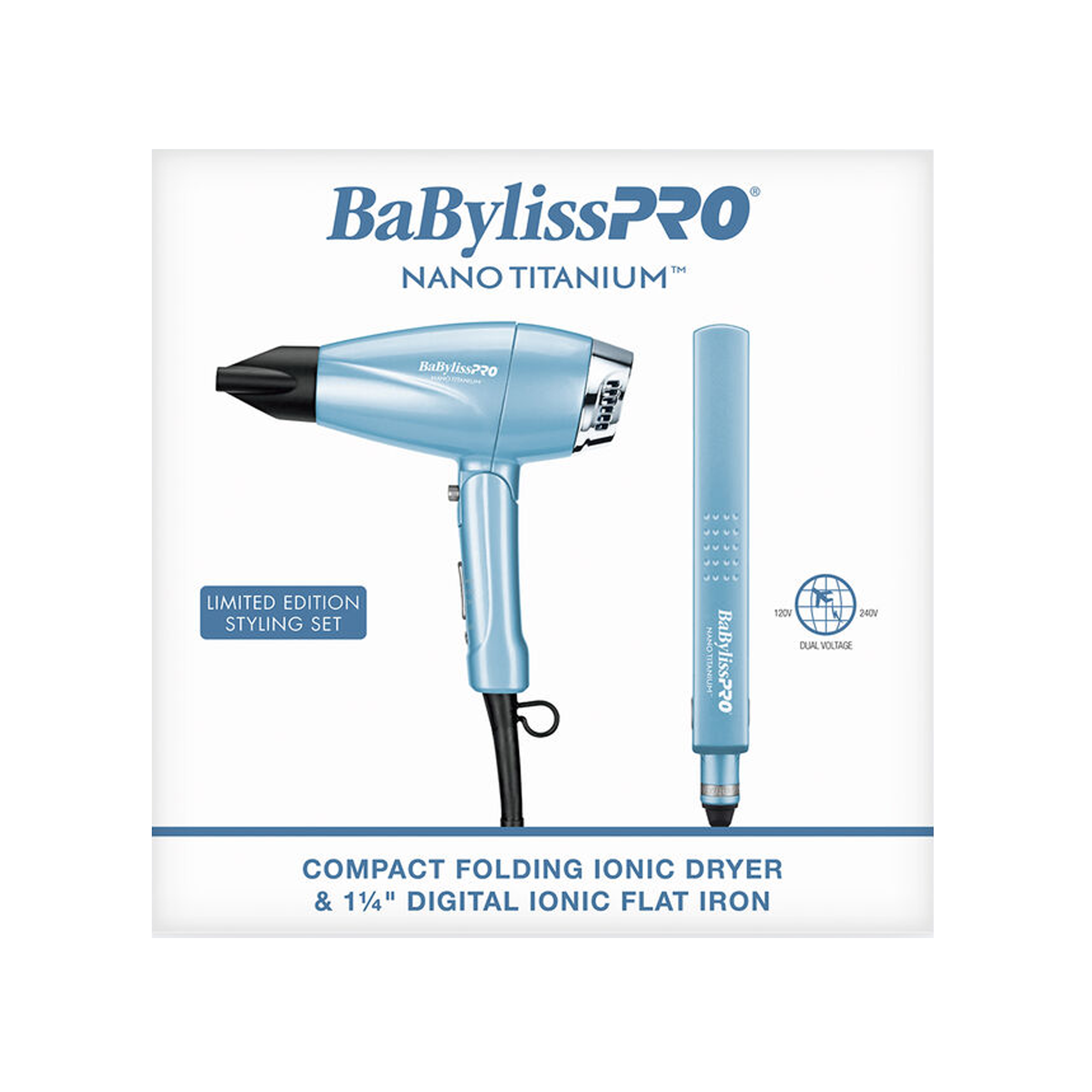 Babyliss Nano Titanium Folding Dryer & 1 1/4" Digital Flat Iron Value Pack BNTPP81-HOL25