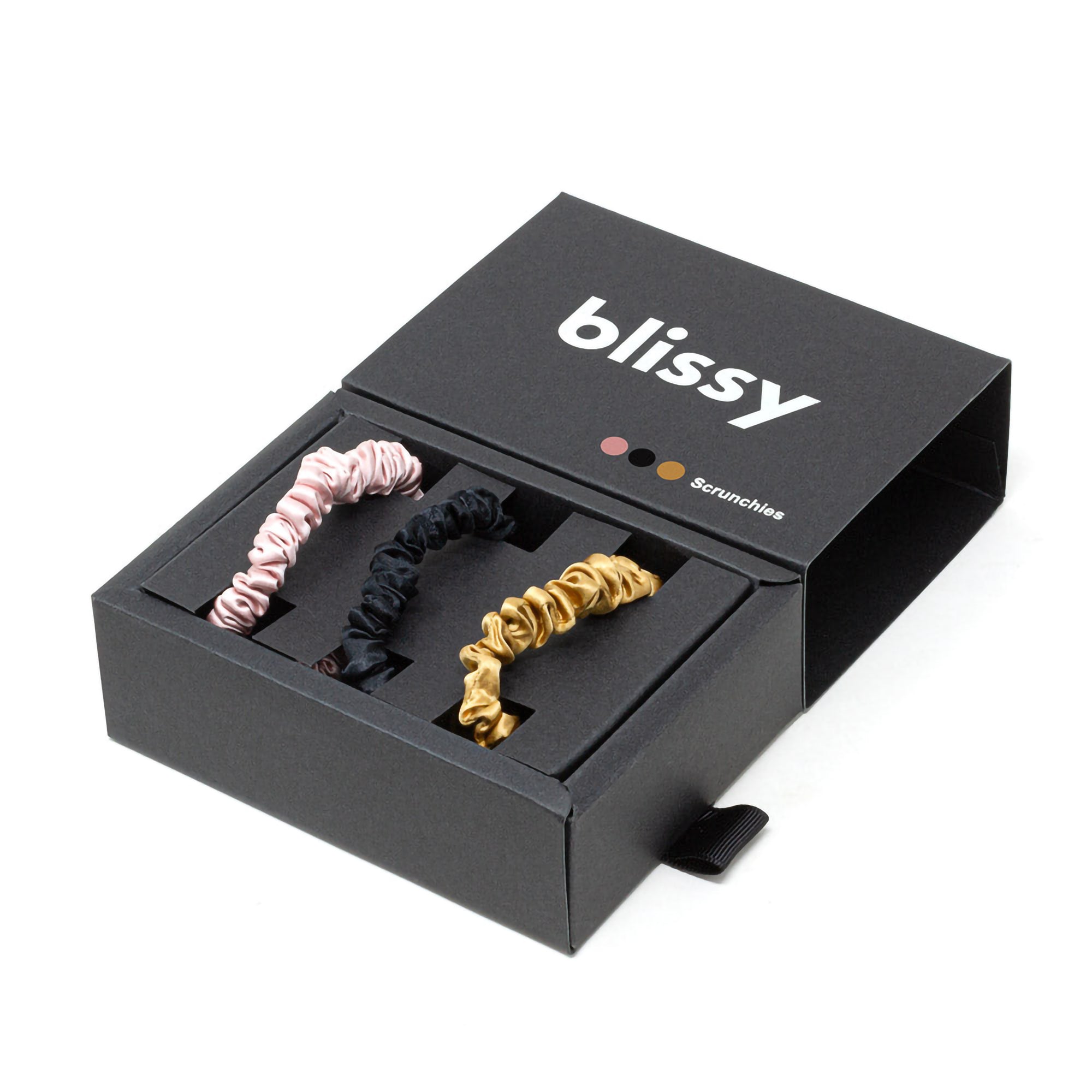 Blissy Silk Scrunchie 3Pk: Skinny Black+Gold+Pink / Multiple