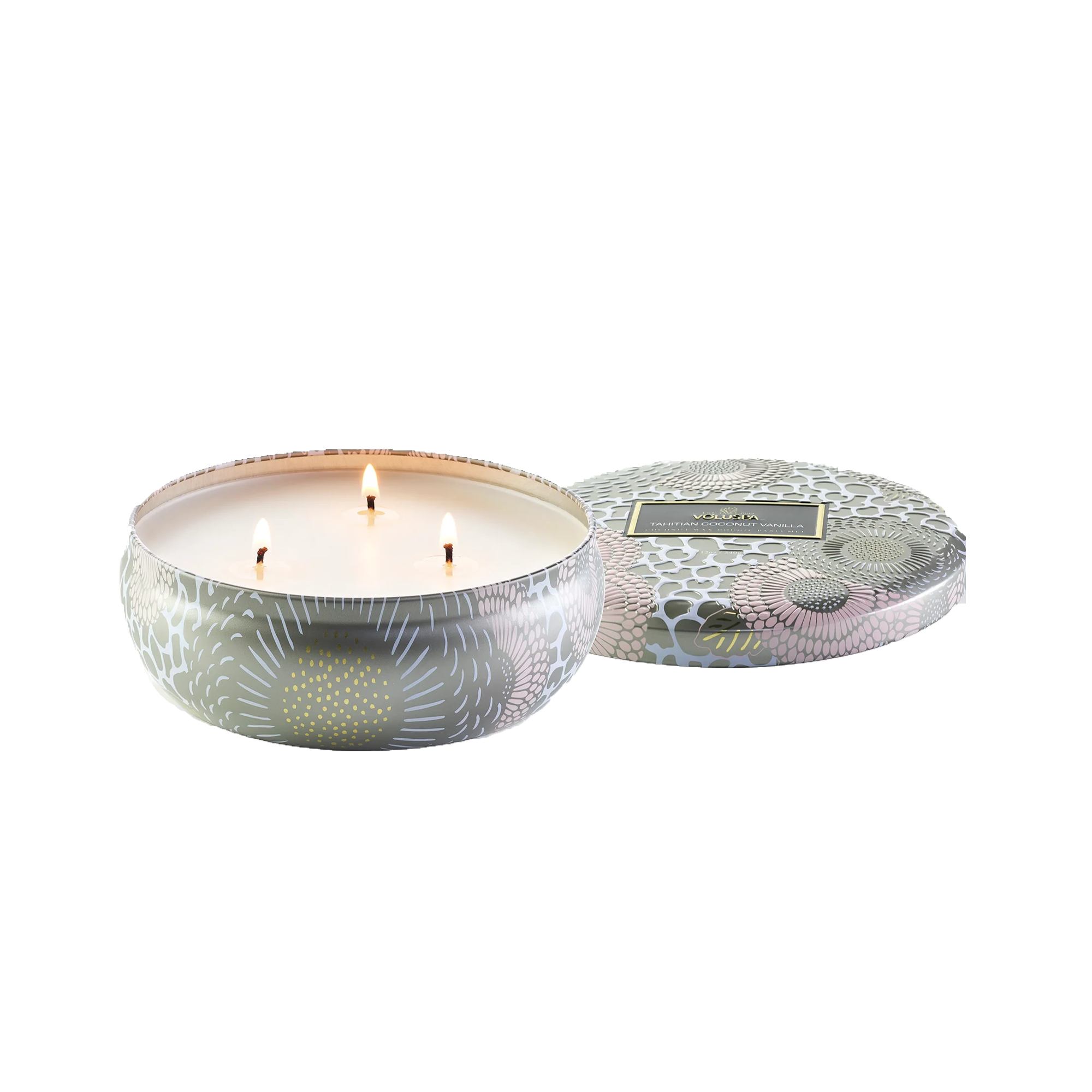 Voluspa Japonica 3 Wick Candle in Decorative Tin Tahitian Coconut Vanilla / Tahitian Coconut Vanilla