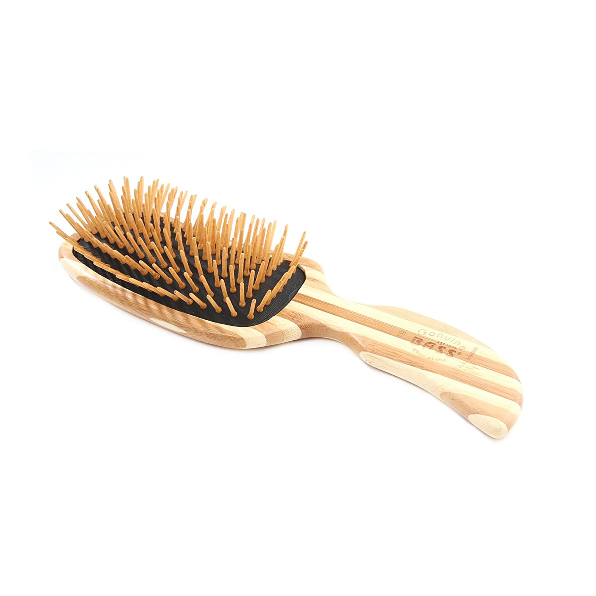 Bass Brushes The Green Brush 19 | Semi 'S' Hairbrush with Bamboo Pins + Bamboo Handle / 19