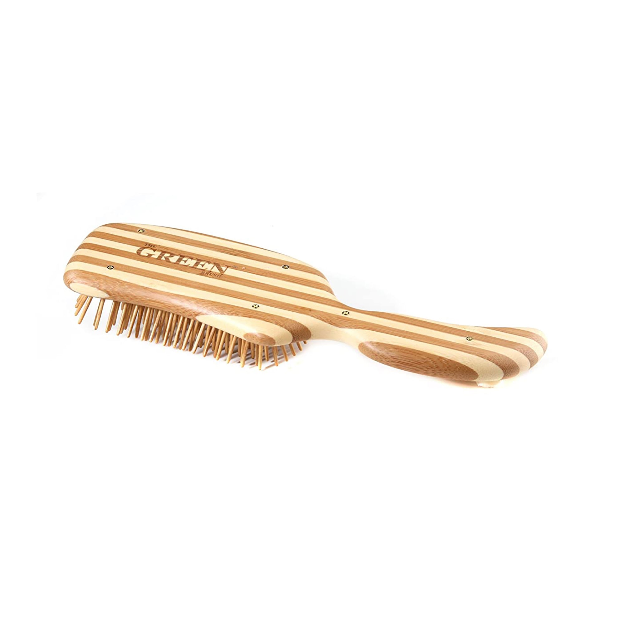 Bass Brushes The Green Brush 19 | Semi 'S' Hairbrush with Bamboo Pins + Bamboo Handle / 19