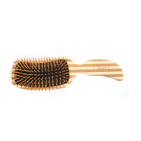 Bass Brushes The Green Brush 19 | Semi 'S' Hairbrush with Bamboo Pins + Bamboo Handle / 19