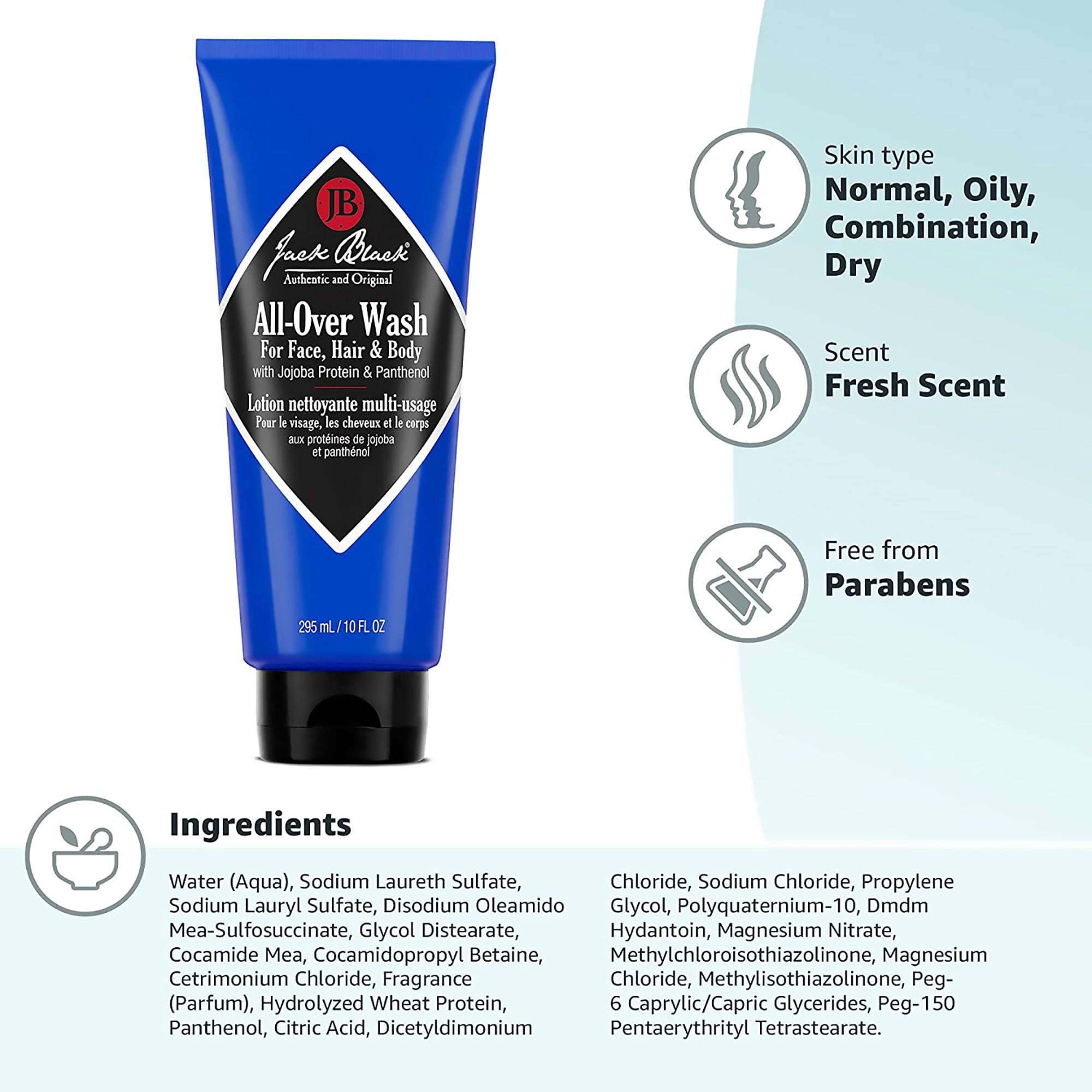 Jack Black All-Over Wash for Face, Hair & Body / 10OZ