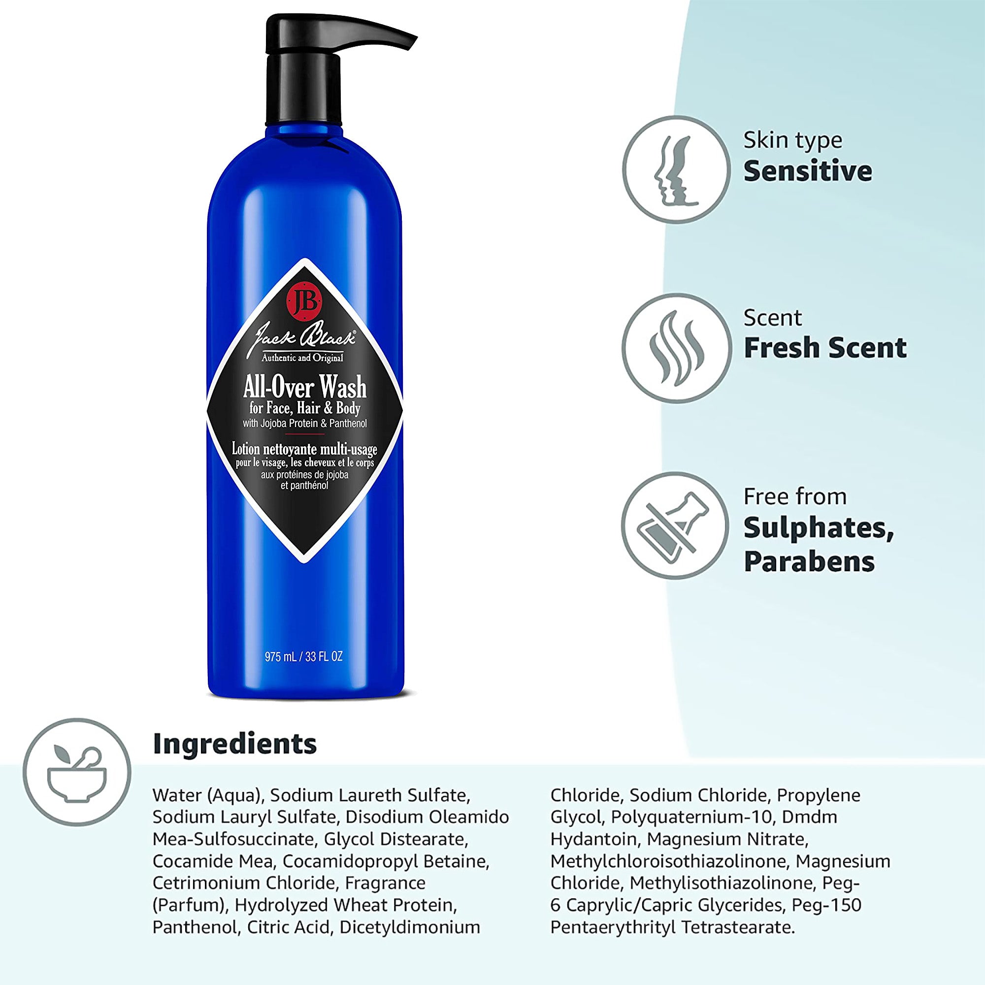Jack Black All-Over Wash for Face, Hair & Body / 33OZ