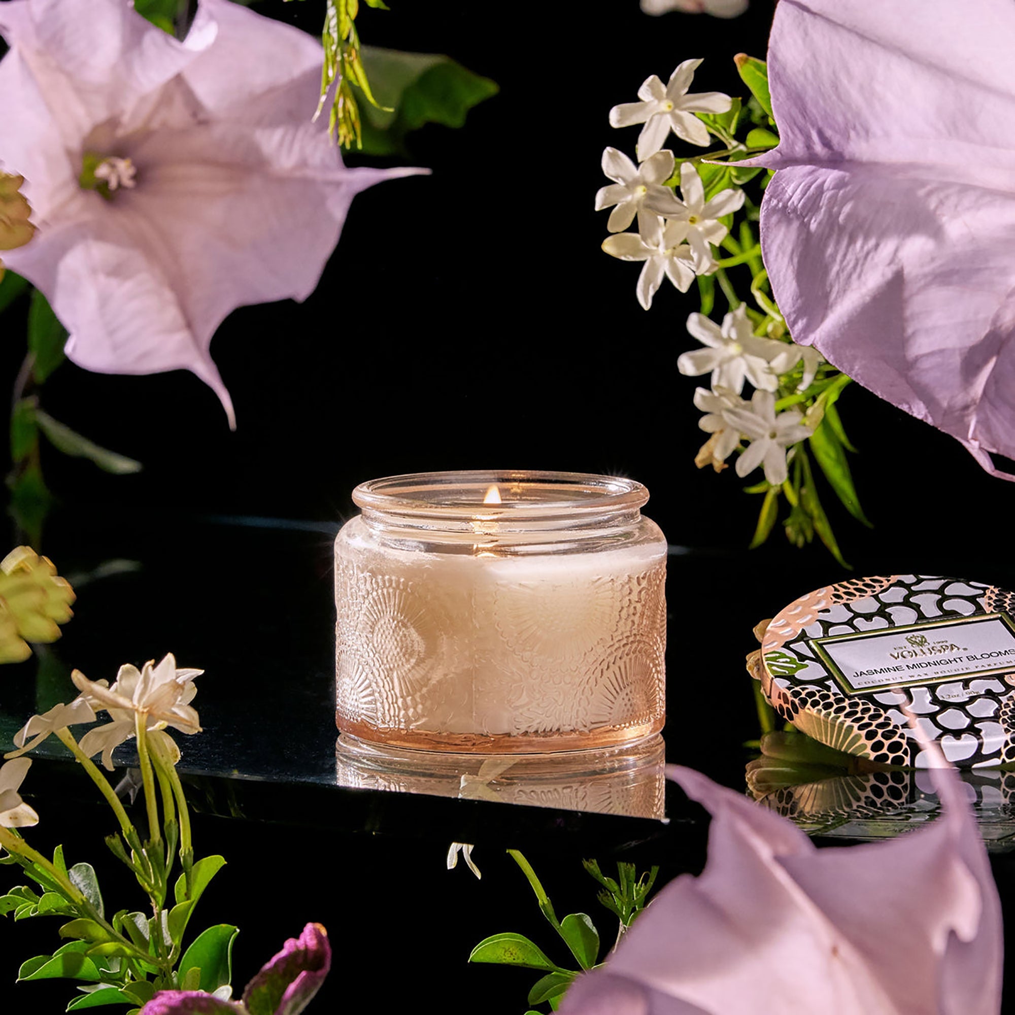 Voluspa Japonica Petite Embossed Glass Jar Candle / Jasmine Midnight Blooms