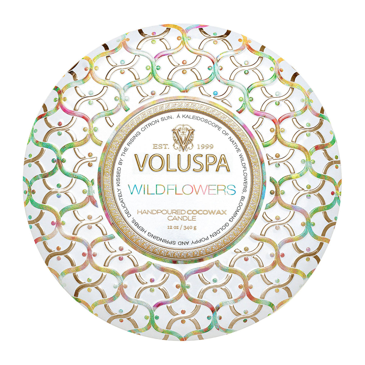 Voluspa Maison Blanc Metallo 3 Wick Candle / Wildflowers, image 27068056830102
