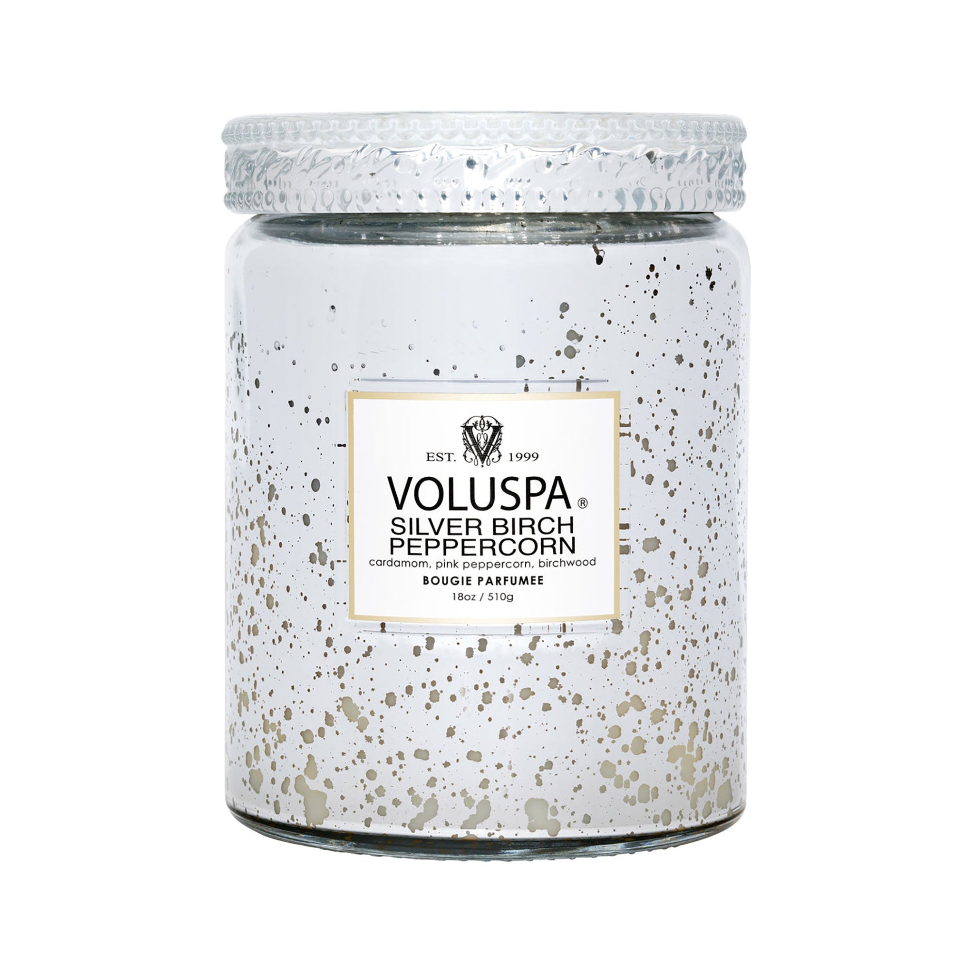Voluspa Vermeil Large Jar Candle 18oz / Silver Birch Peppercorn