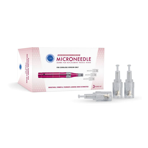 Beauty ORA Electric Microneedle Roller Derma Pen Replacement Heads - 3 Heads Kit (For CORDLESS version only)