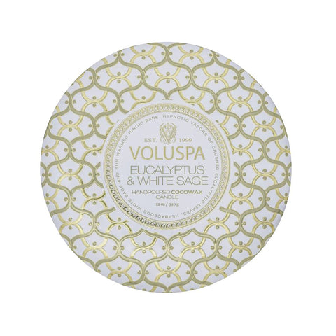 Voluspa Maison Blanc Metallo 3 Wick Candle / EUCALYPTUS & WHITE SAGE