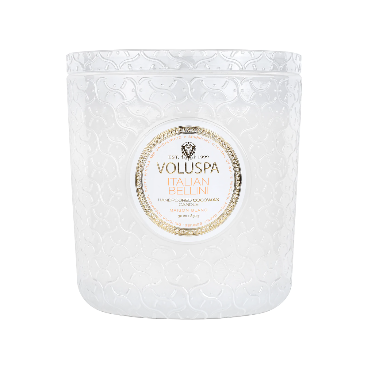 Voluspa Blanc Lux Candle 30 oz ~ burn time 80hrs / ITALIAN BELLINI, image 26453178024086