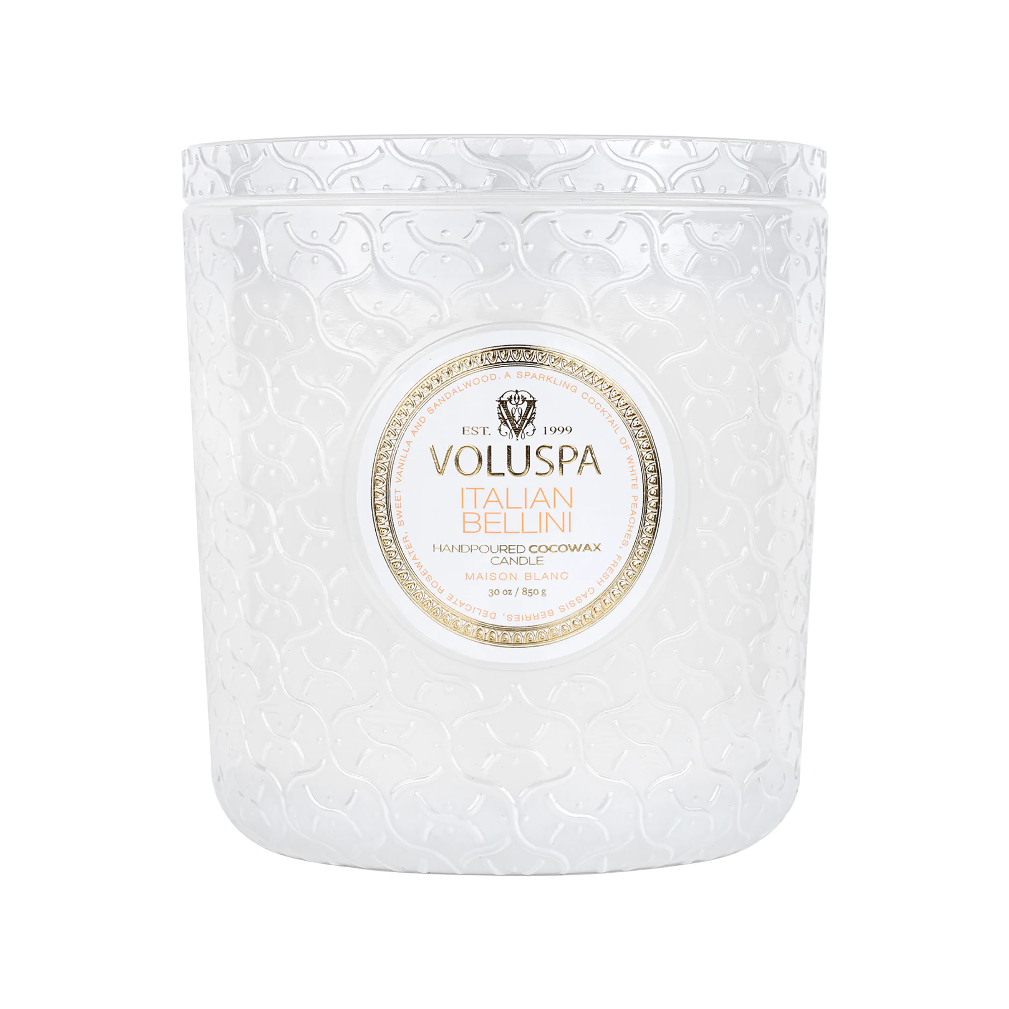 Voluspa Blanc Lux Candle 30 oz ~ burn time 80hrs / ITALIAN BELLINI