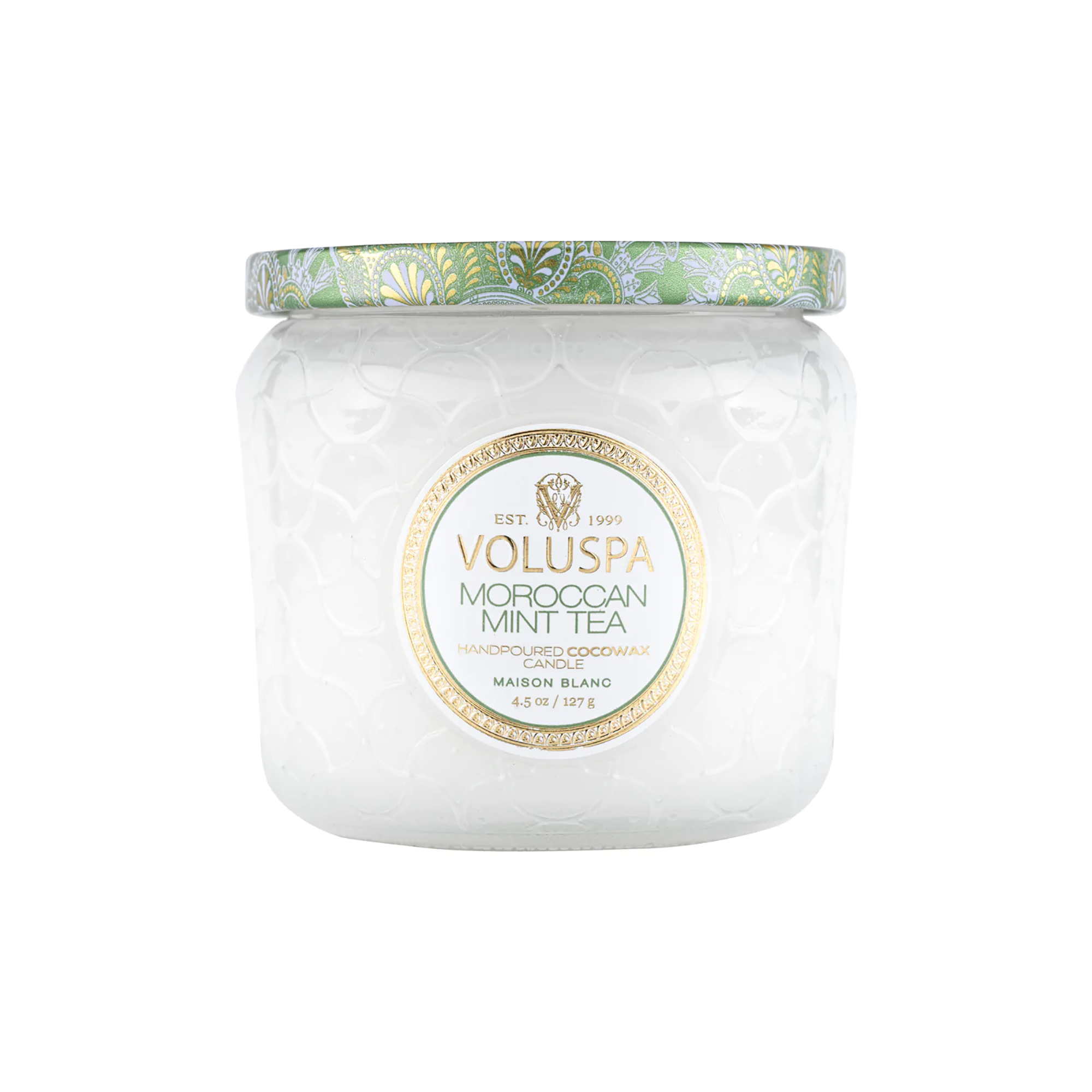Voluspa Maison Blanc Petite Glass Jar Candle with Lid / MOROCCAN MINT