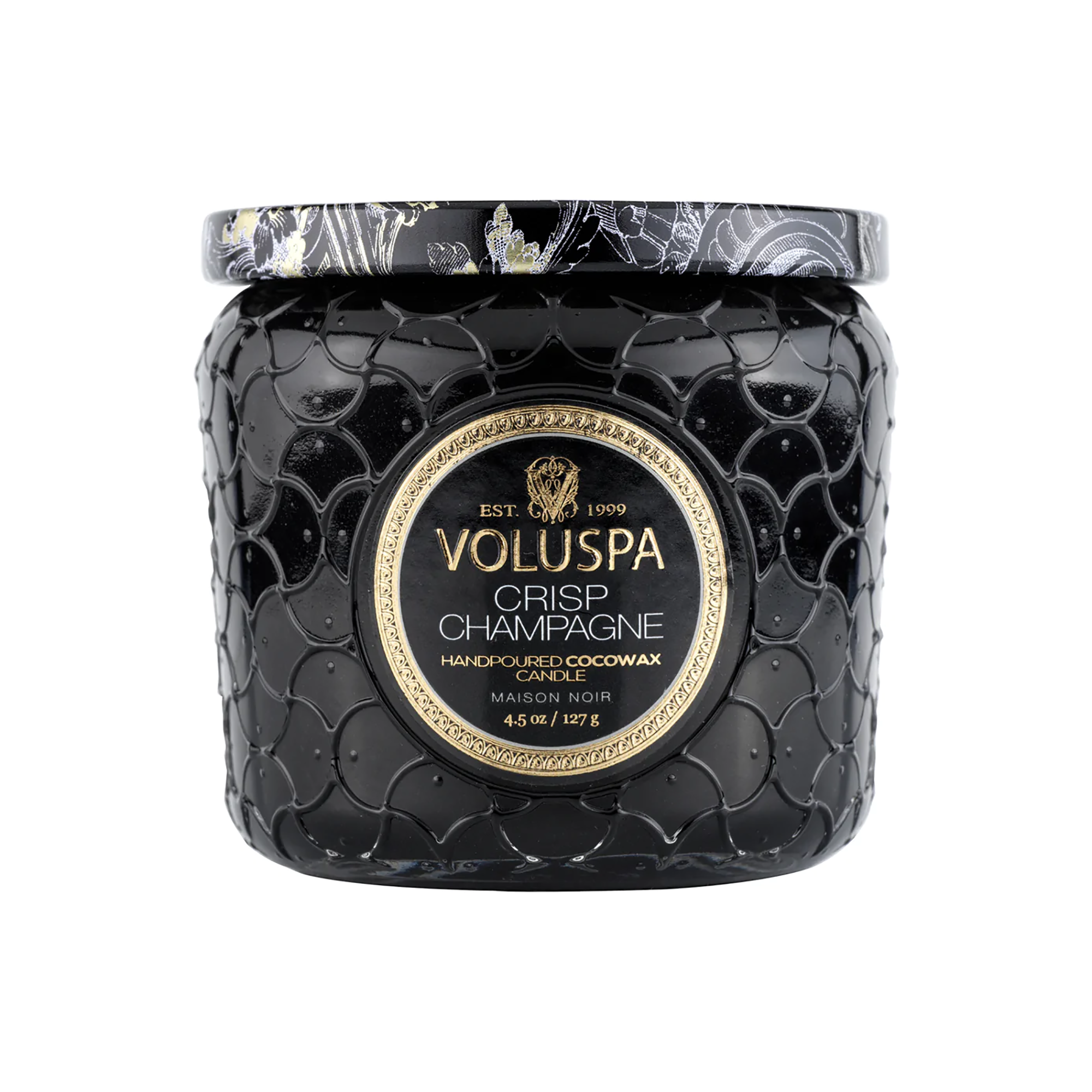 Voluspa Mason Noir Petite Glass Jar Candle with Lid / Crisp Champagne