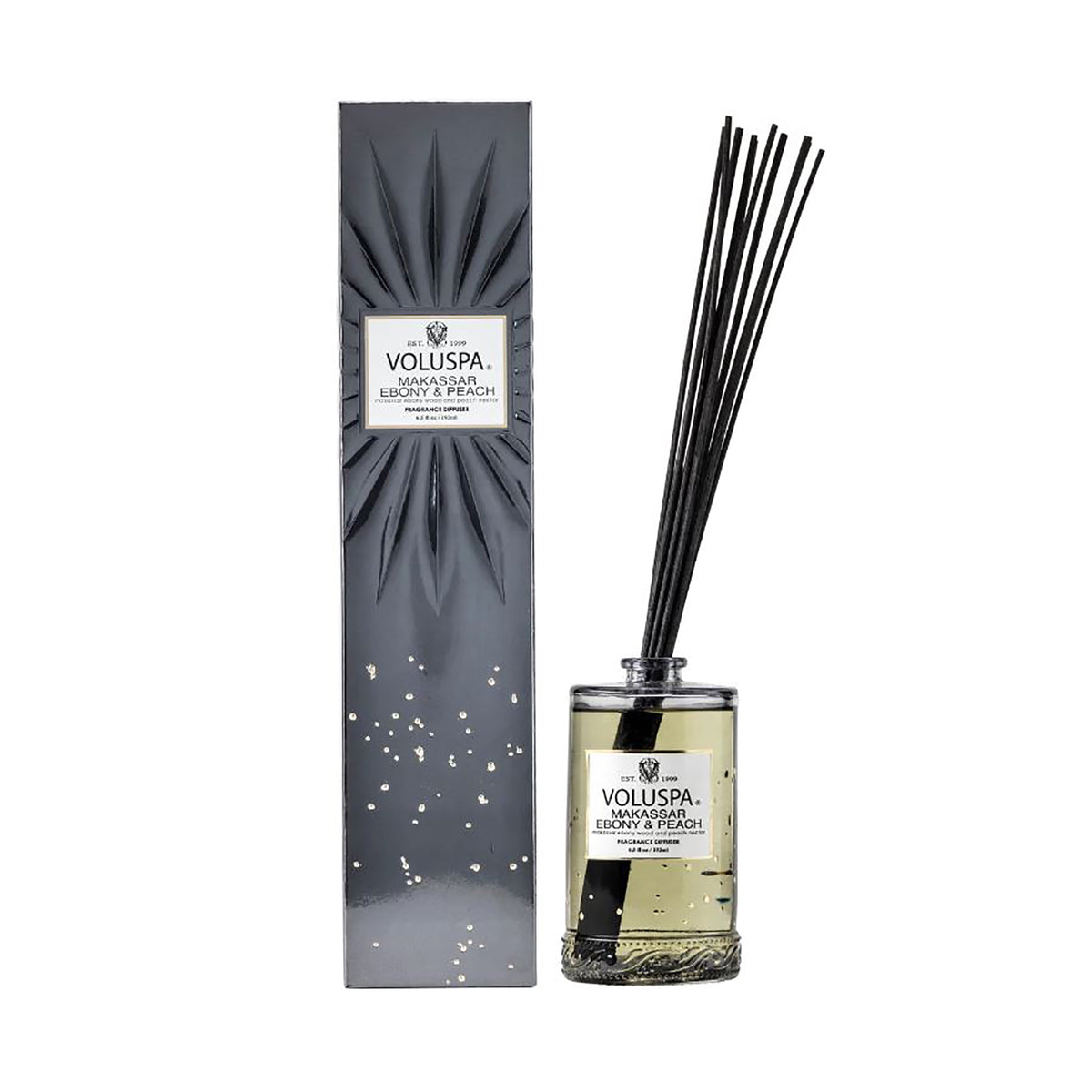  Voluspa Vermeil Fragrant Oil & Rattan Diffuser / Makassar Ebony and Peach, image 26016335167638