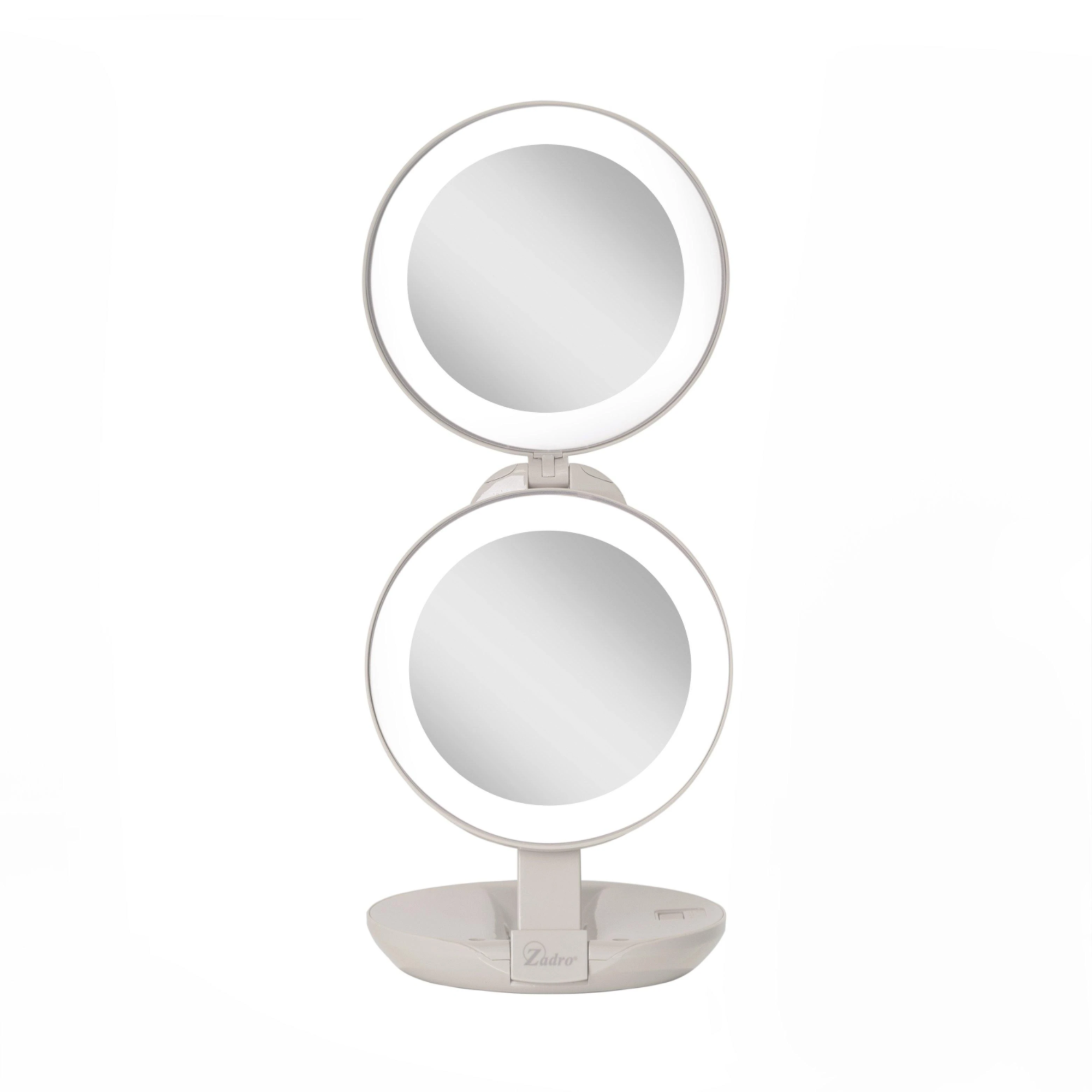 Zadro 4.75" Round Dual LED Lighted Travel Mirror 10X/1X / TAUPE