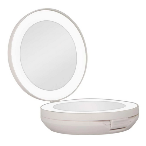 Zadro 4.75" Round Dual LED Lighted Travel Mirror 10X/1X / TAUPE