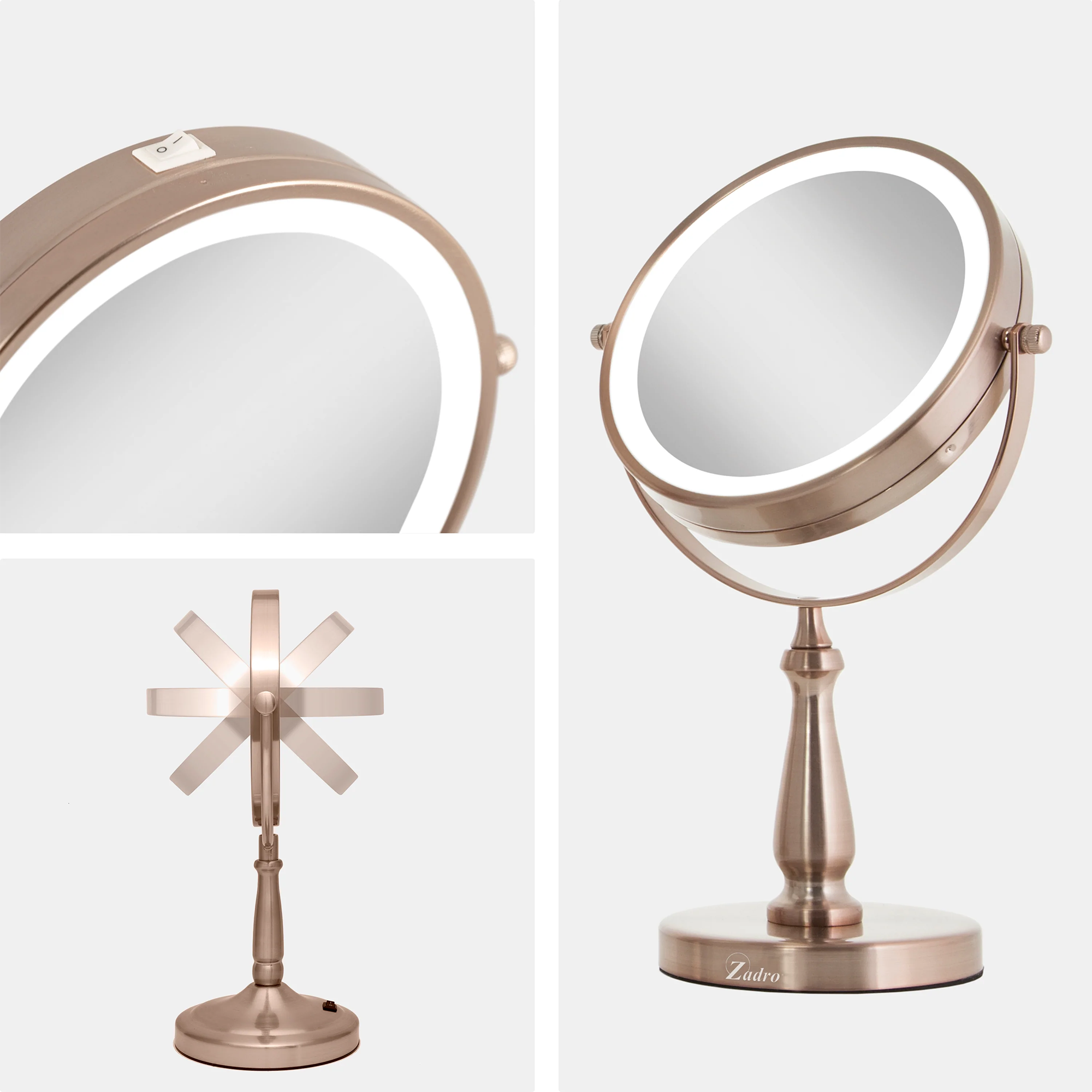 Zadro 7.5" Round LED Dual Sided Mirror 8X/1X in Rose Gold / ROSE GOLD