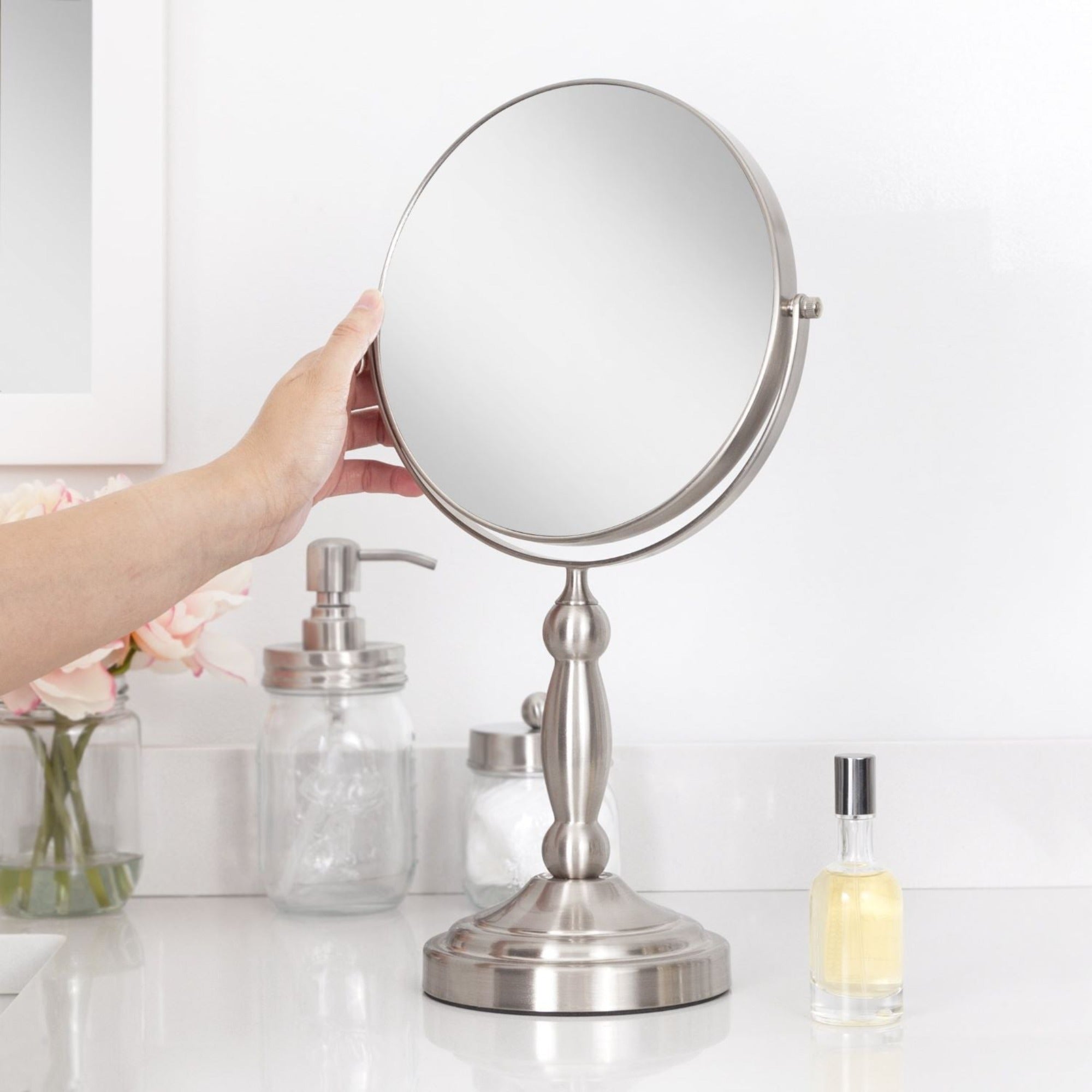 Zadro 9" Round Two-Sided Swivel Vanity Mirror, 10X/1X / SATIN NICKEL